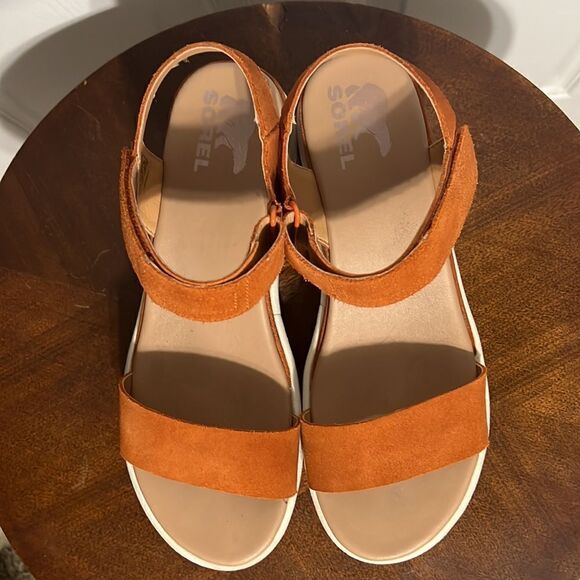 🔥🔥 SOREL Womens Cameron Flatform Orange Ankle Strap Sandals Sz 10 - EUC - Picture 4 of 9
